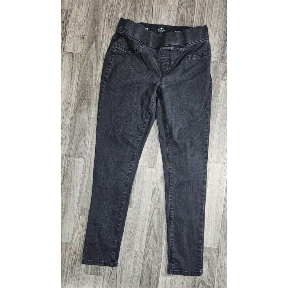 St. John's Bay Womens 2 Petite Girlfriend Pull On Black Grey Denim Jeans
